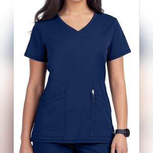 Grey's Anatomy Navy Blue Fitted Short Sleeve  Scrub Top